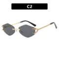 Unique polygonal rimless sunglasses with gold claw hinges and grey lenses, C2 variant - 全灰(S030)