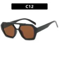 Gafas de sol de doble puente irregular con montura negra y lentes marrones de moda - Estilo de Doble Puente Irregular (C12) / Negro Brillante Lente Té