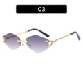 Rimless geometric sunglasses featuring purple gradient lenses and gold claw hinge details - 双灰(S030)