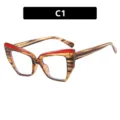 Modische Katzenaugen-TR90-Brille mit Holzmuster und roten Akzenten, Modellvariante C1 - Holzmaserung Rot (C1) / Blaulichtschutz