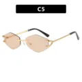 Stylish rimless polygon sunglasses featuring gold claw temples and brown lenses color C5 - 浅茶(S030)
