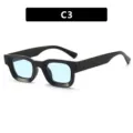 Gafas de sol vintage con montura pequeña negra gruesa y lentes azul claro para moda - Estilo C3 (5306) / Negro Brillante Azul