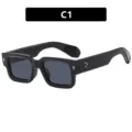 Stylish men's square small frame sunglasses in classic black C1 with UV protection - Glossy Black/Grey Lens