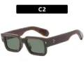 Retro brown square frame sunglasses with green lenses, featured in color code C2 - Coffee Dark Green