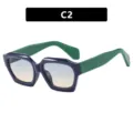 Fashionable oversized Klein blue and green frame sunglasses with gradient lenses, SKU C2 - Metal Hinge / Blue Frame Green Legs