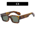 Retro square small frame sunglasses with tortoise shell pattern and UV protection lens - Leopard Print / Dark Green Lenses
