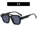 Retro schwarze Doppelsteg-Pilotenbrille für Herren mit UV-Schutz-Gläsern, Modell C1 - Glänzend Schwarz Graue Linse