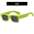 Fashionable lime green square small frame sunglasses with UV protection for men - Solid Green / Grey Lenses