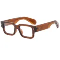 Gafas de moda cuadradas marrones profesionales con clásicos detalles de remache - Té Transparente Lente Blanca