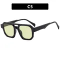 Retro-Pilotenbrille mit Doppelsteg, schwarzem Rahmen und gelben Gläsern, Variante C5 - Glänzendes Schwarz Grün