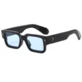 Gafas de sol cuadradas negras con lentes azul claro, protección UV estilo retro - Negro Brillante Azul