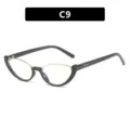 Retro half-omrande cat-eye bril met zwart montuur en gouden accenten voor SKU C9 model - Metalen Scharnier / Glanzend Zwart Heldere Lens