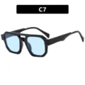 Klassische Retro-Doppelsteg-Pilotenbrille mit schwarzem Kunststoffrahmen und hellblauen Gläsern - Glänzend Schwarz Blau