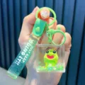 Cute green frog oil-filled liquid keychain with Just Keep Doing It strap for bags - Shouting / Green