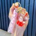 Portachiavi tazza tè al latte rosa con unicorno arcobaleno e liquido per borse - Stile Pretty Girl / Rosso