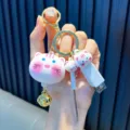 Cute cartoon animal nail clipper and ear pick keychain set portable bag charm gift - White Cat Shape