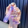 Llavero de letra L violeta con arena líquida y lentejuelas de flores de colores - Estilo Letra L (L-Púrpura-Bolsa OPP) / 1 Pieza/Paquete