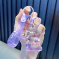 Llavero de letra E de arena movediza púrpura con líquido brillante para bolsos - Estilo Letra E (E-Púrpura-Bolsa OPP) / 1 Pieza/Paquete