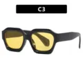 Lunettes de soleil hexagonales rétro avec monture noire et verres jaunes, modèle C3 - Noir Brillant Lentille Jaune (C3)