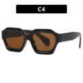 Lunettes de soleil rétro polygonales avec monture noire et verres marron, style C4 - Monture Noir Brillant Lentille Thé (C4)