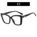 Stylish black square TR90 anti-blue light glasses frame featuring silver temple logo - Square Oversized Style (TR2126) / Bright Black