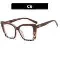 Stylish TR90 square cat-eye anti-blue light glasses frame in brown leopard print finish - Square Oversized Style (TR2126) / Brown & White Tortoise