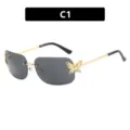 Vintage rimless square sunglasses with gold butterfly decoration and grey lenses - Style C1 - Gold/Dark Gray