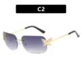 Retro square rimless sunglasses with purple gradient lenses and gold butterfly accents. - Purple Gradient