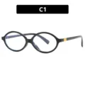 Retro oval small frame blue light blocking glasses in black finish C1 - Bright Black White Lens (C1)