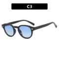 Gafas de sol redondas retro negras con lentes degradadas azules y tachuelas plateadas - Marco Negro Brillante Lente Doble Azul (C3)