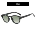 Gafas de sol redondas negras retro con lentes degradadas verdes y detalles de remaches - Marco Negro Brillante Lente Doble Verde (C4)