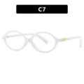 Retro white oval small frame glasses with elegant gold temple detail and anti-blue light lenses - Solid White Clear Lens (C7)