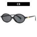 Retro black oval glasses frame featuring a classic gold hinge detail for women - Bright Black Frame Gray Lens (C8)