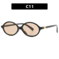 Retro Korean style oval small frame glasses in black with tea tinted lenses variant C11 - Glossy Black Brown Lens (C11)