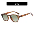 Gafas de sol redondas retro con patrón de carey y detalles de remaches, modelo C12 - Marco Carey Lente Doble Verde (C12)