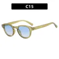 Gafas de sol redondas retro con montura verde oliva y lentes degradadas azules C15 - Marco Verde Té Transparente Lente Doble Azul (C15)