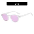 Gafas de sol redondas vintage con montura transparente y cristales morados, SKU C17 - Marco Blanco Transparente Lente Morada (C17)