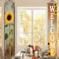 Rustic vintage sunflower porch banners with vertical Welcome text for home entry decoration - 30x150cm