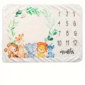 Soft baby milestone blanket with watercolor cartoon animals and 1-12 months print - 91x102cm (Peach Skin) / SMT-002