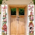 Set of two pink farm theme cartoon door banners for festive porch and party decorations - 30x150cm
