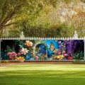 Colorful spring garden banner for fence decoration with flowers and butterflies pattern - 30x120cm (With Holes and Rope)