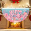 Ροζ κοράλλι υποβρύχιο θέμα Happy Birthday πανό βεντάλια για παιδικό πάρτι διακόσμηση - Επίπεδο Στυλ / 37.5x75cm / Ροζ