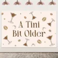 Stylish Espresso Martini birthday party backdrop featuring A Tini Bit Older text - 95x75cm / Martini Glass Style (SBJ-006) / Off White