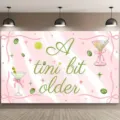 Pink Martini themed birthday photography backdrop featuring A Tini Bit Older text - 95x75cm / Martini Glass Style (SBJ-007) / Off White