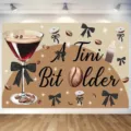 Elegant Espresso Martini birthday party backdrop featuring A Tini Bit Older slogan - 95x75cm / Martini Glass Style (SBJ-008) / Off White