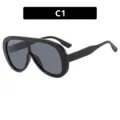 Oversized one-piece retro sunglasses in black finish, model C1, fashion style - Glossy Black Gray Lens