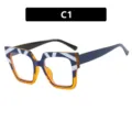 Stylish blue light blocking glasses trendy square frame color block eyewear for women - Yellow Inside Tea Base Blue and White