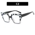 Women Fashion Anti-Blue Light Square Glasses Frame Color-Blocked C2 Variant Eyewear - Transparent White Base Black & White