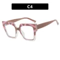 Trendy square blue light blocking glasses frame for women, fashionable colorblock design C4. - Clear White Frame with Coffee Pink