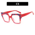 Modische quadratische Blaulichtfilter Brille für Damen, roter Rahmen C5 Variante. - Transparente rosa Fassung mit Rot & Blau
